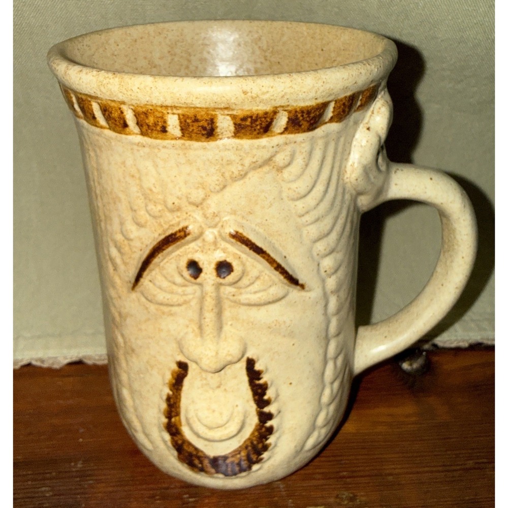 Vintage Mug Face Goatee Beard Man Sculpture from Pottery Craft USA 6"